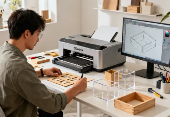 Product prototyping with Glowforge Aura laser cutter in a design studio